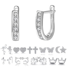 Load image into Gallery viewer, Christmas Gift Fashion 925 Sterling Silver Stud Earrings Heart Cross Cat Moon Star Crystal Earrings for Women Wedding Jewelry