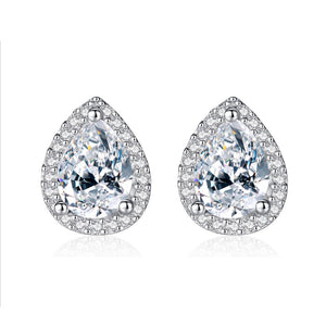 Moissanite Pear earring main stones 5x7mm halo moissanite 14K White gold