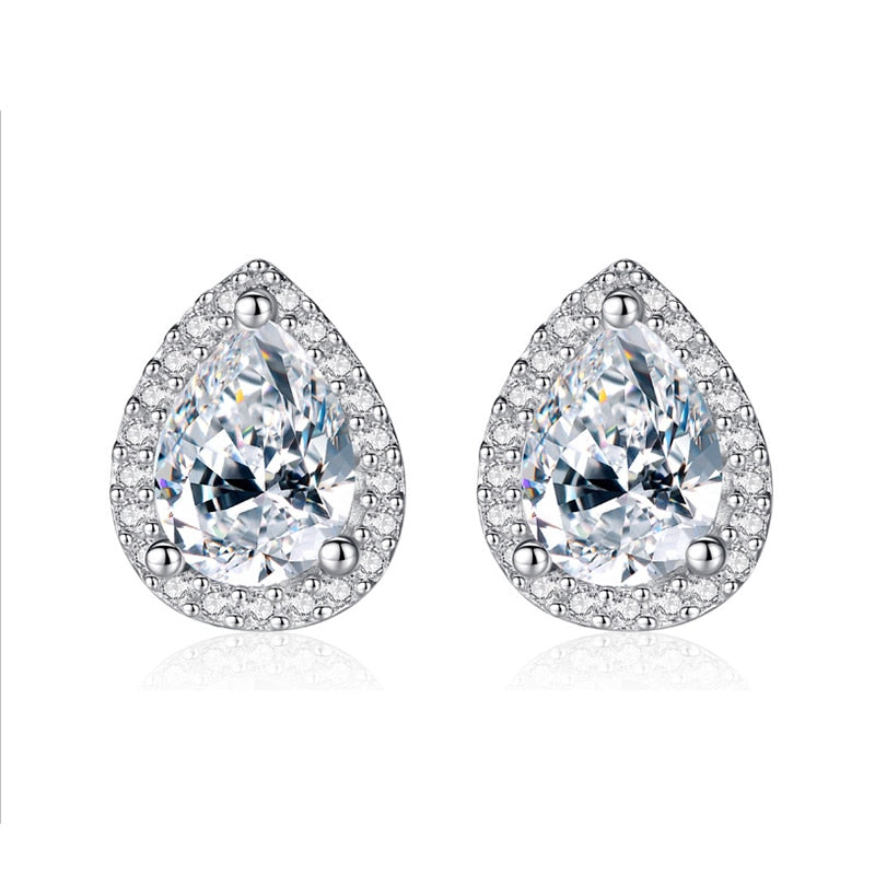 Moissanite Pear earring main stones 5x7mm halo moissanite 14K White gold